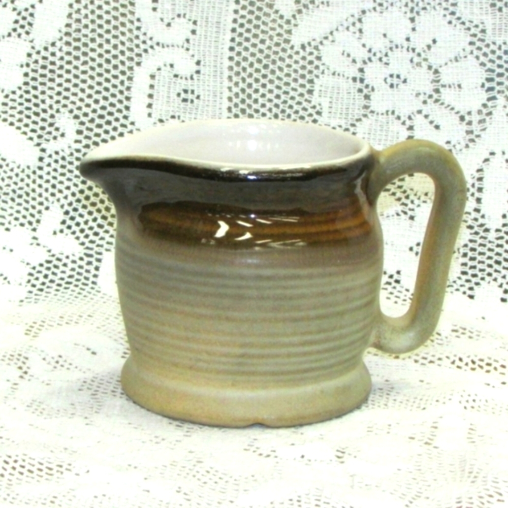 Rustic Beauce Pottery Creamer Brown & Tan Vintage Beauceware Canada Cabincore